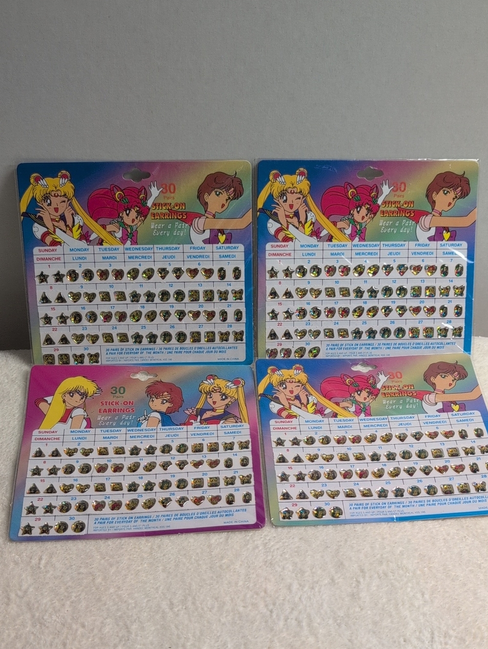 Vintage Sailor Moon Stick-On Earrings Card Sets - Multicolor